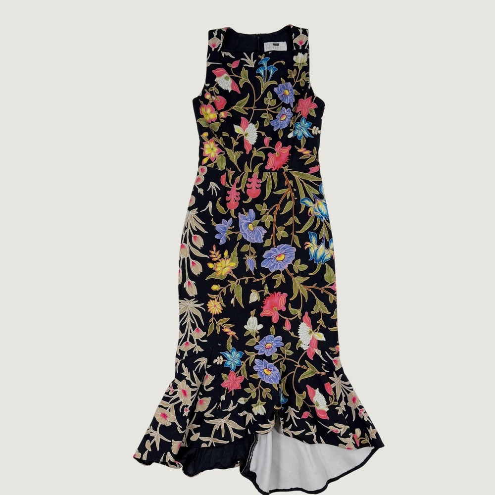 Peter Pilotto Kia Floral Frill Dress Size 8 Womens‎ Black Floral